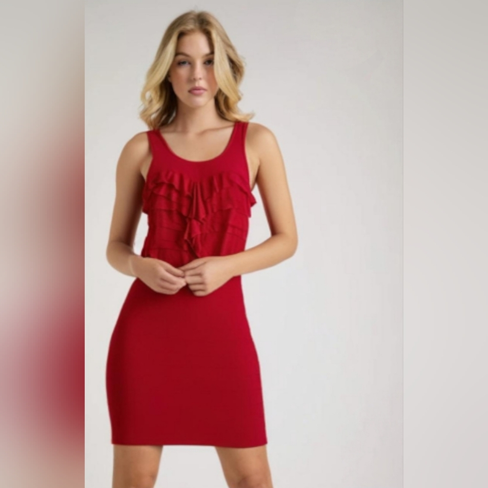 EXPRESS Red Ruffle Bodycon Dress